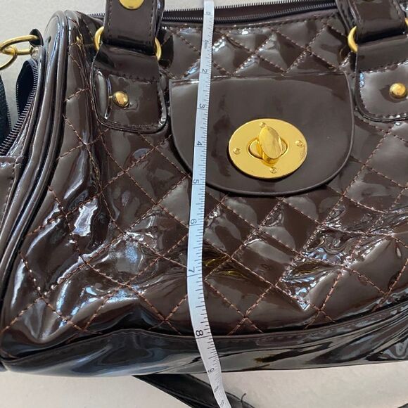 Chocolate Brown Patent Leather Handbag - Picture 9 of 11